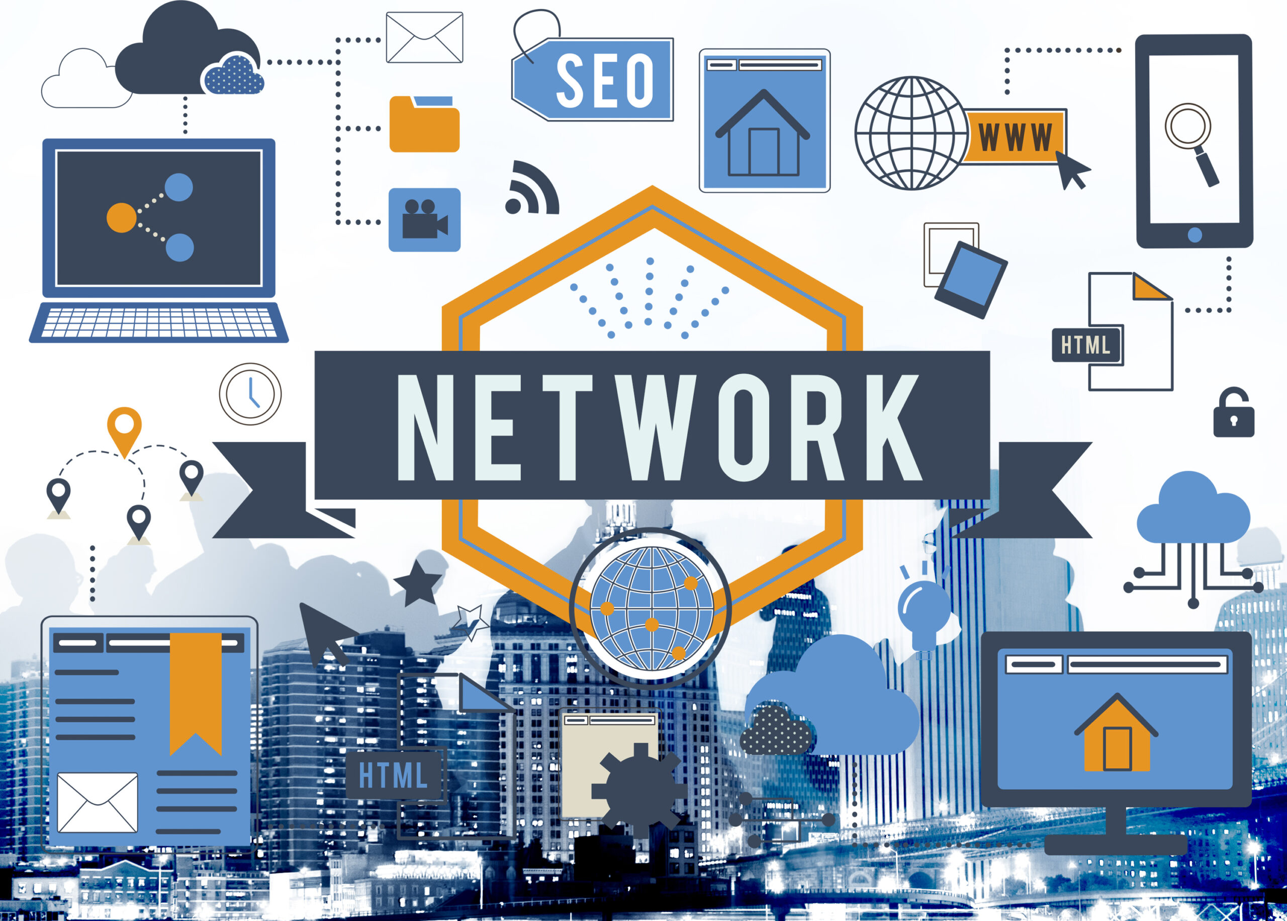 Digital marketing and SEO online network concept for business growth